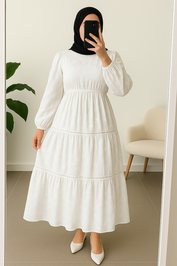 Arwa Dress | Ruffled Modest Maxi with Lace Detail
