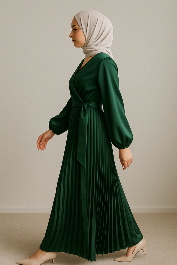 Ayla Dress | Pleated Wrap Modest Gown with Elegant Fit
