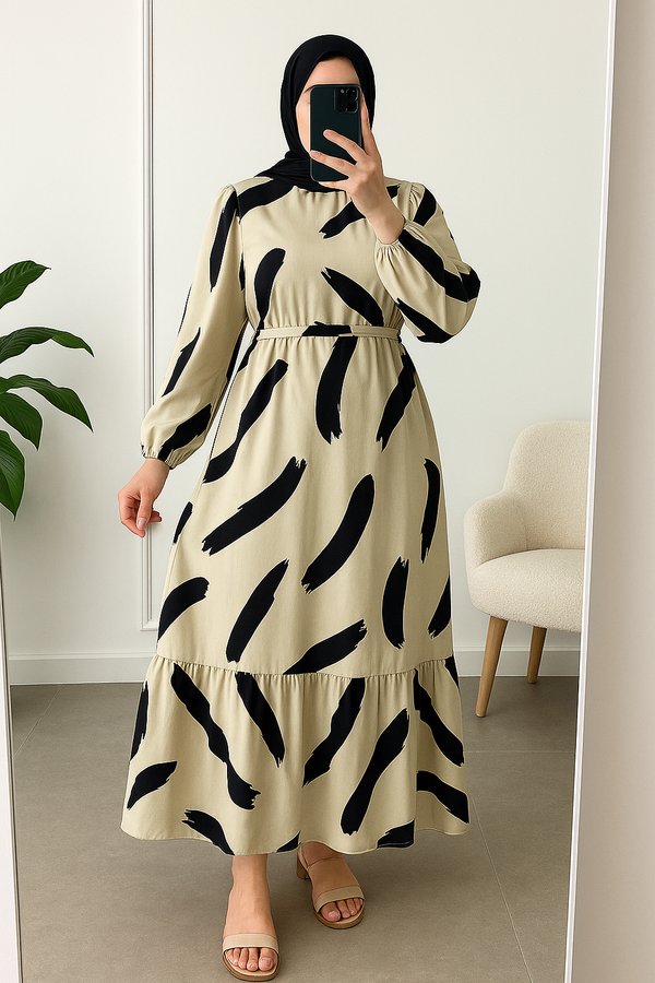 Brush Bloom | Printed Flowy Maxi Dress with Artistic Detail